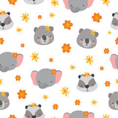 cute safari seamless pattern with animals. elephant, panda and koala. kids animals