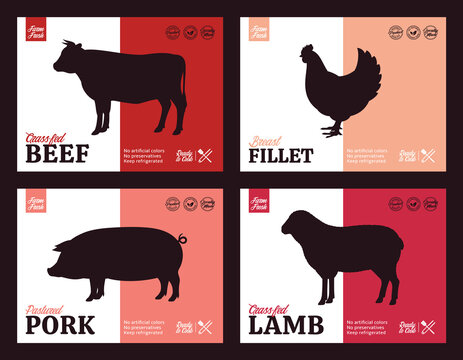Set of butchery label templates for groceries, meat stores, packaging and advertising