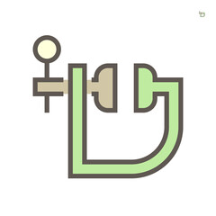 C-clamp vector icon. Quick grip equipment tool for carpenter with iron frame, screw, handle and jaw for industrial construction by hold tight and compress object i.e. wood, metal by pressure. 64x64 px