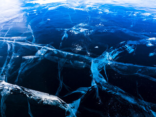 Beautiful ice of frozen Lake Baikal.
