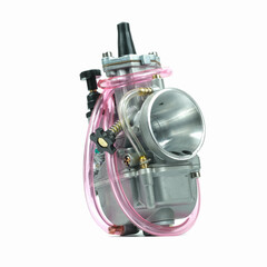 Motorcycle carburetor isolated on a white background.