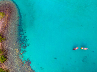 Aerial view of nature tropical paradise island beach enjoin a good summer beautiful time on the beach with clear water and blue sky in Koh kood or Ko Kut, Thailand.