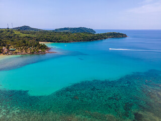 Fototapeta na wymiar Aerial view of nature tropical paradise island beach enjoin a good summer beautiful time on the beach with clear water and blue sky in Koh kood or Ko Kut, Thailand.
