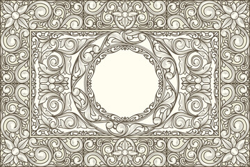 Decorative monochrome ornate retro design blank card