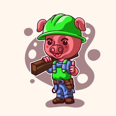 mascot pig construction worker