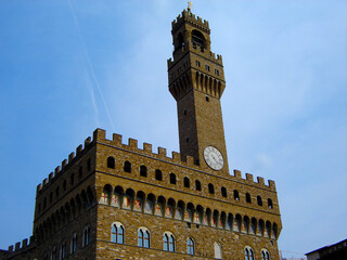 Fototapeta premium Palazzo Vecchio town hall, overlooking the Piazza dei Signoria in Florence, Tuscany, Italy. 