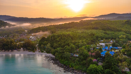 Aerial view of nature tropical paradise island beach enjoin a good summer beautiful time on the...