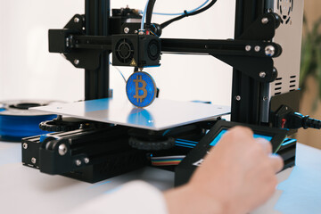 New generation of 3D printing machines printing a plastic part. For use in small spaces, offices or private use