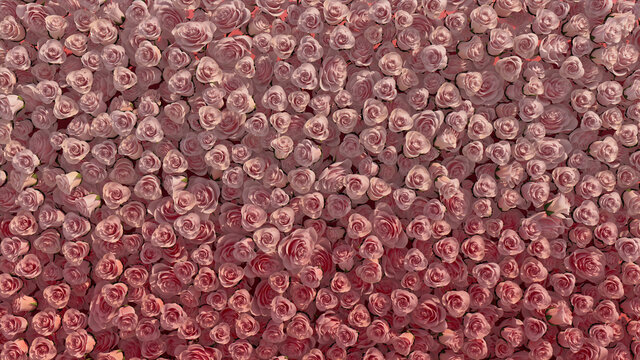 Beautiful, Colorful Wall background with Roses. Vibrant, Floral Wallpaper with Red, Elegant flowers. 3D Render