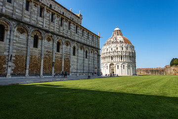 Pisa, Piazza dei Miracoli (Square of Miracles) with the Cathedral (Duomo di Santa Maria Assunta)...