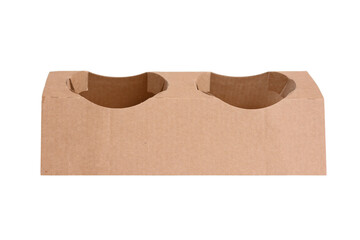 Cardboard stand for the delivery of disposable coffee cups. Isolated on a white background, front view