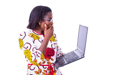 close up of happy woman carrying laptop