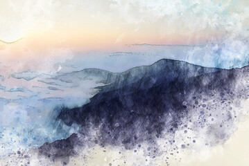 Abstract mountains hill on watercolor illustration painting background.