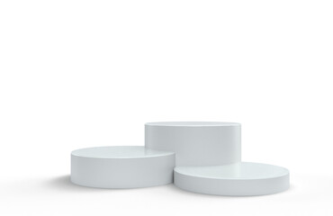 Podium platform or stage, 3d white stand, realistic product display background. Round dais pedestal or podium platform pillars for product display or presentation