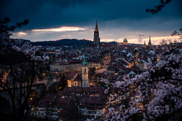 nightfall over the scenic oldcity of Bern, Switzerland
