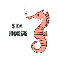 Obraz premium Colorful vector hand drawn doodle cartoon, seahorse on isolated background