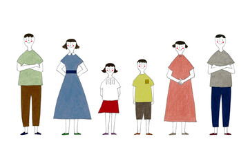 いろいろなポーズの3世代家族