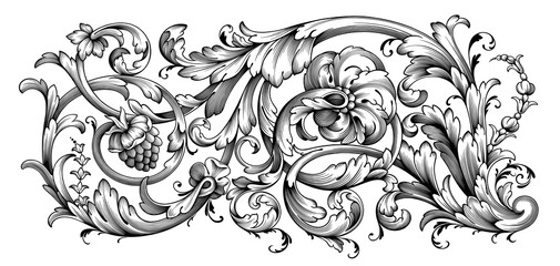 Vintage Baroque Victorian frame border monogram floral ornament  scroll engraved retro pattern tattoo calligraphic vector heraldic  - obrazy, fototapety, plakaty