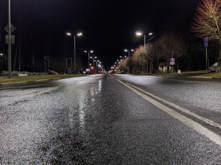 night illumination of empty streets in the city