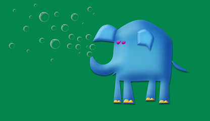 Blauen Elefant mit Seifenblassen.