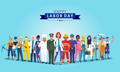 Happy labour day celebration with group professionals.
