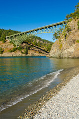 Fototapeta na wymiar The Deception Pass Bridge bridge connecting Whidbey Island to Fidalgo Island in the U.S. state of Washington