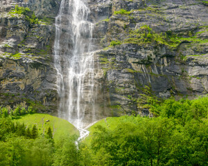 Mountain waterfall near Murren, Switzerland