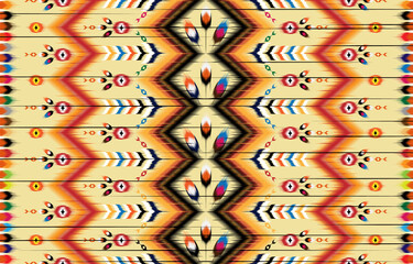 Fototapeta na wymiar Ikat geometric folklore ornament. Tribal ethnic vector texture. Seamless striped pattern in Aztec style. Figure tribal embroidery. Indian, Scandinavian, Gyp sy, Mexican, folk pattern.