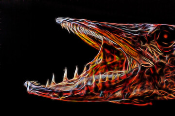 Obraz na płótnie Canvas Smoked predatory fish Pike and its teeth