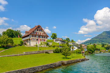 Waterview on Swiss village near Lucerne, Switzerland.