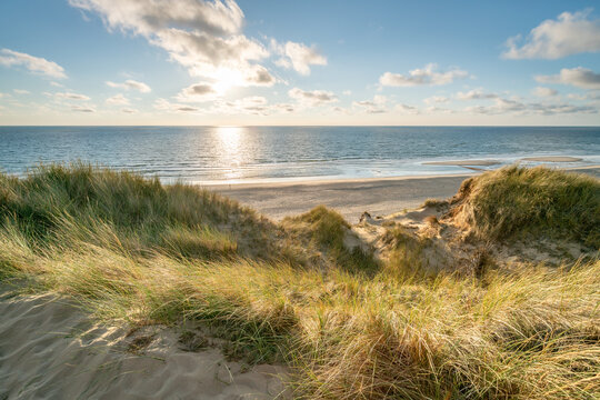 Sunset at the dune beach, North Sea coast, Germany