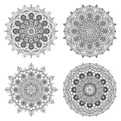 Set of Mehndi flower. decorative ornament in ethnic oriental style. coloring book page. Emblem luxury beauty spa, cosmetics, jewelry, hotel, restaurant. Wedding elegant outline frame. Vintage premium 