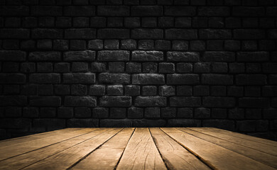 dark brick background with empty table