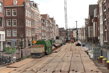 Fototapeta premium Amsterdam Canal Quay Walls Reinforcement Works