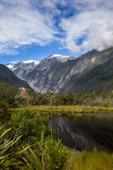 Naklejka na ściany i meble Distant view of the Franz Joseph Glacier in New Zealand