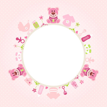 Pink Teddys Babysymbole Mädchen Runder Rahmen Pink Grün Punkte