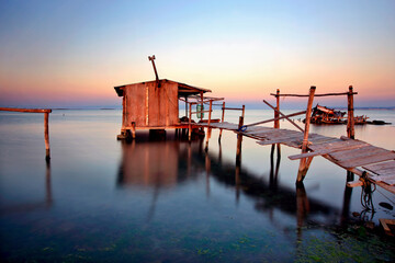 Stilt hut in the Delta of Axios (also know as "Vardaris") river, Thessaloniki, Macedonia, Greece.