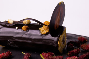 Close up Chocolate Log Cake