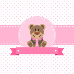 Brauner Teddy Mit Babyflasche Mädchen Pink Banner Punkte