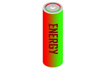 Bateria typu AAA kolorowa z napisem Energy w wersji 2D na białym tle. - obrazy, fototapety, plakaty