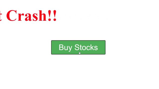 Mouse Cursor Slides Over And Clicks Buy Stocks With Stock Market Crash on Web Page. Device Screen View of Cursor Clicking Buying Company Shares Online. Viewpoint Over The Internet Network Website.