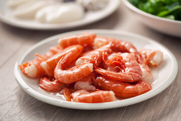 Raw shrimp and cuttlefish. High quality photo.