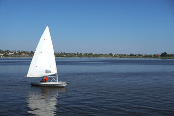 Obraz premium Beautiful view of modern yacht on river
