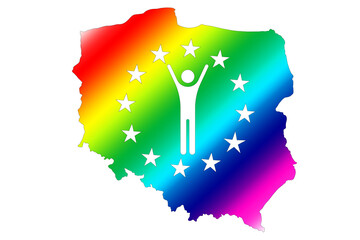 Polska zarys kolorowy symbol UE radosny człowiek. - obrazy, fototapety, plakaty