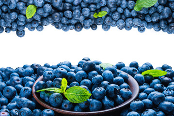 Fresh blueberry and mint isolated on white background.