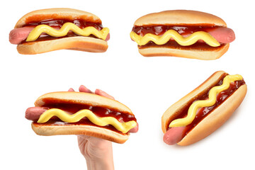 Hot dog isolated on white background. Copy space.