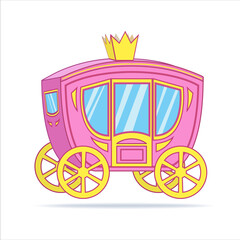 Cartoon carriage princess. Cute vector illustration pink royal carriage.