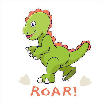 Cute cartoon dinosaur. Funny mascot. Animal character. Kids comic print. Vector illustration.