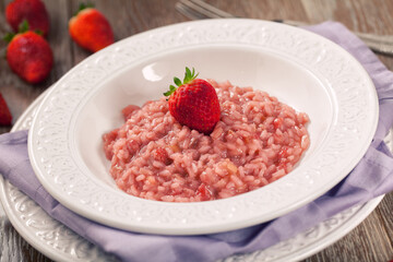 Obraz na płótnie Canvas Risotto With Strawberries on a plate. High quality photo.