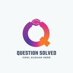 Question Solved Abstract Vector Sign, Symbol or Logo Template. Hand Shake Incorporated in Letter Q Concept. Isolated